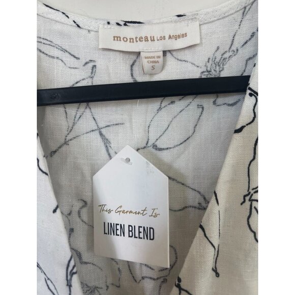 MONTEAU Los Angeles Dress Size Small Rayon Linen Blend Ruffle Hem White Black - Picture 3 of 4